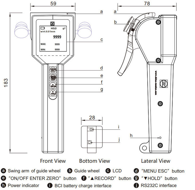 LCD Digital Tension Meter Aluminum Alloy Strip And Wire Tension Gauge 0